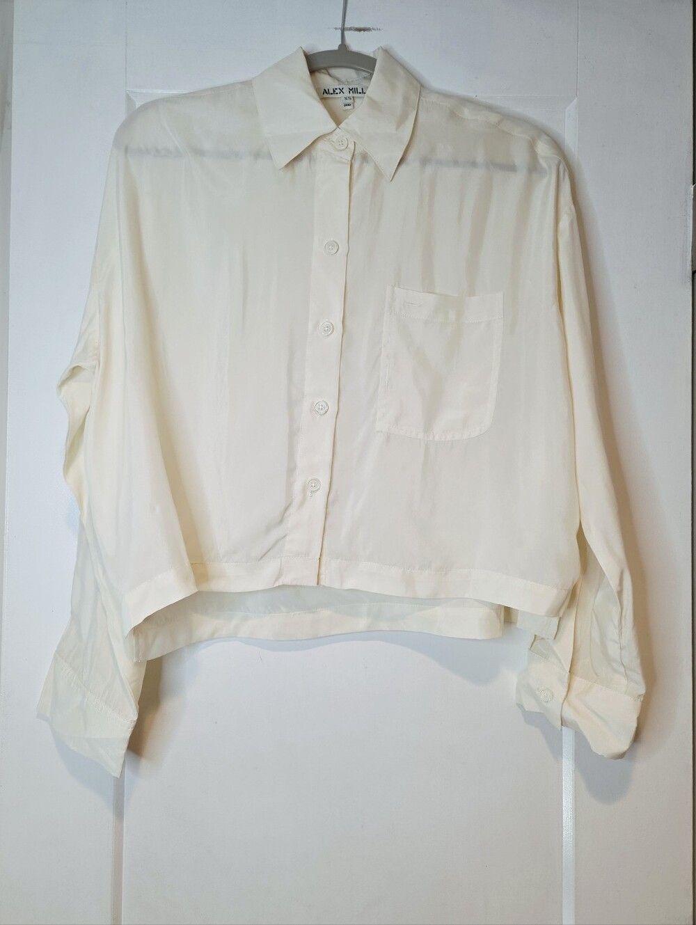 Alex Mill Gemma Cropped Cupro Button Down Shirt Ivory XS